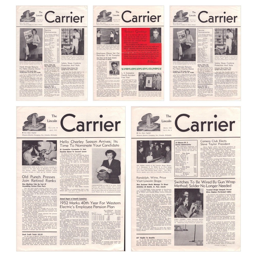 Vintage 1952-1953 The Lincoln Carrier Western Electric Newsletters Lot of 4